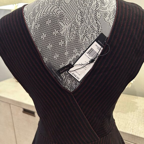 BCBGMaxazria Chic blouse with black and red stripes. Flattering V-neck design. F - Picture 7 of 8